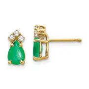 14k Yellow Gold Emerald Real Diamond Post Earrings