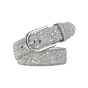Retro Casual Glitter Leather Belt Gold Silver Waist Strap Pin Buckle Waistband Trouser Dress Belts 105cm