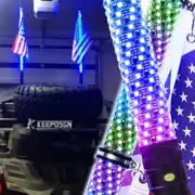 2PC 1.8" x 3FT Fat Whip Lights RGB ATV UTV Dune Buggy Music Chasing Antenna Flag