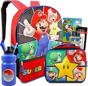 Super Mario Backpack and Lunch Box Set for Kids - Bundle with Mario Backpack, Mario Lunch Bag, Stickers, Water Bottle, More | Mario Backpack for Boys 4-6