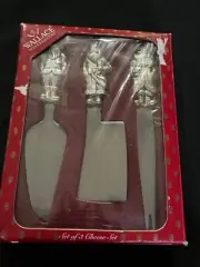 Wallace Silversmiths Santa Claus 3 Cheese Servers Cleaver Slicer Knife NIP