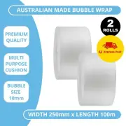 2x Bubble Wrap 250mm x 100m Cushioning Clear Bubbles Size 10mm 100 Metres Roll