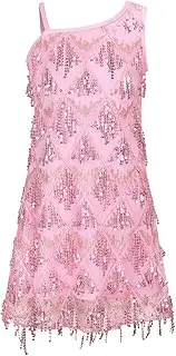 [WELAKEN] Girls Sleeveless Sequin Fringe Dress with Side Zipper – Sparkly Party Dancewear for Kids