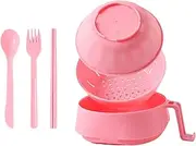 LeoLeoyy Household Lamian Noodles Cooker Set Easy Handle Microwave Safe Three Piece Set with Chopsticks PP Instant Noodle Bowl, Beige, Comes with Tableware (Comes with Tableware,Pink)