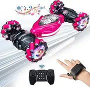 linzezon 4WD Stunt RC Car, Gesture Sensor RC Stunt Car, Remote Control Car for Boys Adults, Drift Double Sided 360° Rotating Buggy with Lights and Music, Birthday Gifts for Boys and Girls (Rose Red)