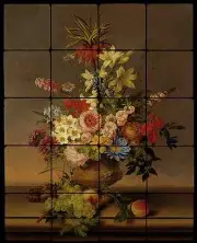 Flowers Backsplash Mural Tumbled Marble Tiles Kitchen Ideas Von Stoll