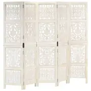 Hand Carved 5-Panel Room Divider White 200X165 Cm Solid Mango Wood mdf Screens &
