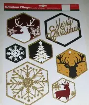 RUSTIC CHRISTMAS Window Clings w/glitter MERRY CHRISTMAS