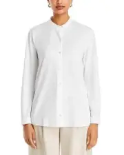 Eileen Fisher L65249 Womens White Mandarin Collar Long Sleeve Shirt Size XS