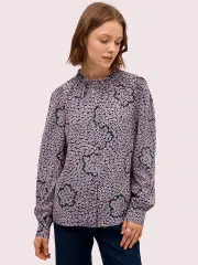 flair flora ruffle neck blouse