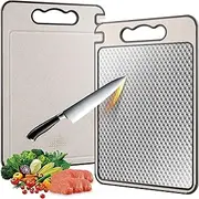 Multi-Use Chopping Board, Double Sided 304 Stainless Steel & Wheat Straw Cutting Board, 36.7×25cm Cutting Boards for Kitchen, Handle Meat and Vegetables Separately, Easy to Clean
