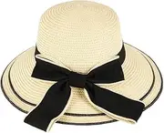 [ZLMHKZ] Womens Wide Brim Straw Hat Big Floppy Foldable Roll up Cap Beach Sun Hat(A,56-58cm)