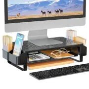 Monitor Stand with Storage, Monitor Riser with Ventilation Drawer and Side St...