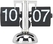 Flip Desk Clock, Retro Mechanical Flip Down Clock, Minimalist Internal Gear Operated Digital Clock with Adjustable Knob, for Home Office (Black Page)