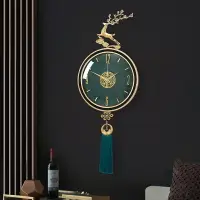 在飛比找樂天市場購物網優惠-輕奢裝飾掛鐘新中式黃銅福鹿客廳鐘表靜音金屬墻壁玄關創意時鐘