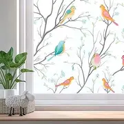 Beautysaid Privacy Window Film: Stained Glass Window Film, No-Glue Frosted Window Film, Static Cling Film, Birds Window Sticker for Home Bathroom (44x200cm)