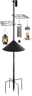 Liitrton 72.8 Inch Bird Feeder Pole - Adjustbale Birds Feeding Station Stand with Square Hook, 4 Prongs Base, Shepherds Hooks for Outdoors Hanging Bird Feeders