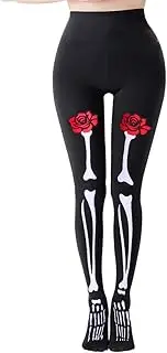 DONCIDAY Rose Skeleton Tights Halloween Leggings Skeleton Costume & Dress Up Stockings Socks for Women Girls