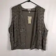 Sequin Vest Taupe Beige Open Cardigan Chevron Chico's Size 3 New with Tags