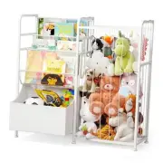 Kids Bookshelf and Stuffed Animal Storage - Multi-Function Nursery Book White