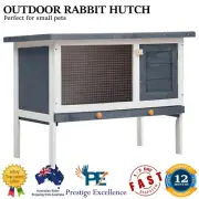 Outdoor Rabbit Hutch Wooden Guinea Ferret Small Pet Cage Bunny House Grey White