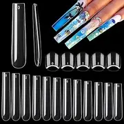 600PCS Square Nail Tips Full Cover, 3XL Clear Nail Tips for Acrylic Nails Professional, XXXL Full Cover Nails Tips No C Curve, Extra Long Tapered Square Fake Nails for Salons Home DIY 12 Sizes