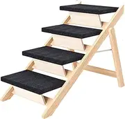STARTIST Wooden Pet Stair with Step Creative Carpeted Portable Folding Dog Cat Ladder 2 in 1 for Couch for Small and Older Animals, 4 Steps
