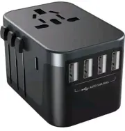 International Travel Power Adapter W/Smart High Speed Type-C 4xUSB 150 Countries