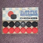 VTG Halsam Interlocking Checkers Red & Black 24 Pieces w/ Original Box #614