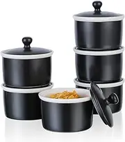 240ml Porcelain Ramekins with Lid, Candiicap Souffle Dishes Bowls with Lid for Baking, Pudding, Creme Brulee, Custard Cups, Serving Dip, Oven, Microwave and Dishwasher Safe (240ml,Matte Black)