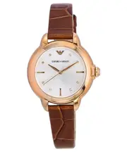 Emporio Armani Mia Brown Leather Strap Silver Dial Quartz AR11525 Ladies Watch