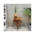 Pyramid Side Table Stool Plant Stand Raintree Wood Natural Finish