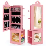 Giantex Kids Jewelry Armoire 3-in-1 Jewelry Organizer w/Full Length Mirror Pink