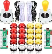 EG STARTS 2 Player LED Arcade DIY Parts 2 x USB Encoder + 2 x Ellipse Oval Style Joystick + 20 x LED Arcade Buttons for PC Mame Raspberry Pi Windows System (Red & Yellow Kit)