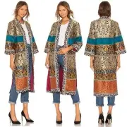 NWT Alice + Olivia Lynn Leopard Print Jacquard Kimono Duster Coat Patchwork XS S