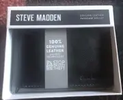 STEVE MADDEN MENS RFID GENUINE BLACK LEATHER BILLFOLD BIFOLD PASSCASE WALLET NIB