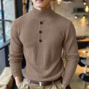 INCERUN Mens Minimalist Turtleneck Long-Sleeve Pullover Sweater Comfortable Solid Color Top for Men Fall Winter