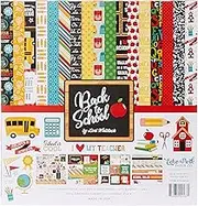 Echo Park Paper Company Back to School Collection Kit Paper, 2-x-2, Blue/Black/Red/Green/Yellow, 12-x-12
