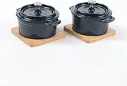 HAWOK Enameled Cast Iron Mini Cocotte Sauce pan with Lid 270ml/9.13oz/1.08cups Mini Dutch Oven Navy Blue