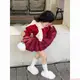 有嘉配飾-韓版女童2023秋冬新款圣誕新年紅色針織毛衣女寶寶洋氣上衣百褶裙