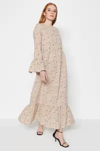 在飛比找ZALORA購物網優惠-Dark Beige Floral Patterned Wo