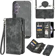 [Asuwish] Mobile Phone Case for Samsung Galaxy S23 FE 5G Case with Strap Film Protective Film Card Slot Foldable Leather Flowers Wallet Stand S 23 S23FE 23FE Cases Protective Tempered Glass Screen