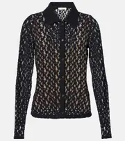 [Vince] Vince Floral sheer smocked lace top AU 10 black
