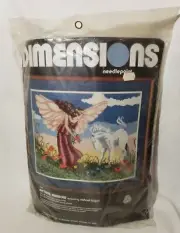 Vintage Needlepoint Kit Dimensions Mythical Meadow 2148 Fairy Unicorn 20" x 16"