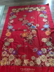 Vintage Brocade Fabric Panel Chinese Hangzhou China Red Floral 87 x 72 GORGEOUS!