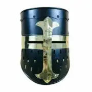 Medieval Crusader Templar Blackened Helmet High Quality Steel with Golden Cross