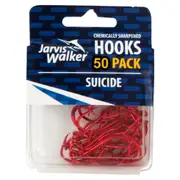 50 Pack of Jarvis Walker Red Suicide Octopus Chemically Sharpened Fishing Hooks
