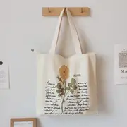 Flower Print Canvas Tote Bag Rose - One Size