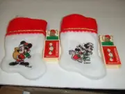 2pc SMALL MICKY MOUSE CHRISTMAS STOCKINGS W/HOLIDAY BUTTON BOXES 6"