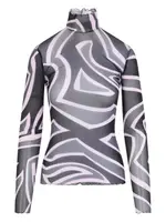 [Pucci] Pucci-Top Semi Trasparente Stampato A Maniche Lunghe E Collo Alto-Donna 40 IT